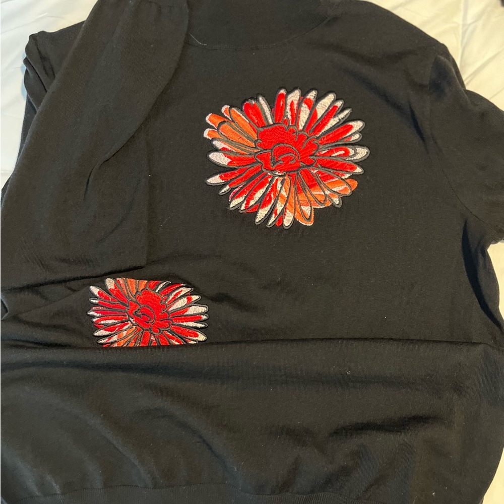 Moschino Black Sweater with Red and Silver Floral Accents